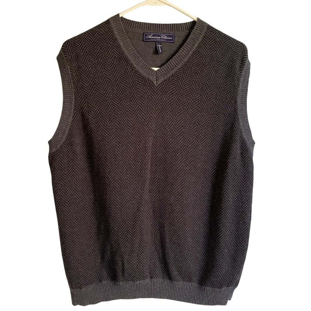 American Classics Black and Grey Sweater Vest Men's Large
